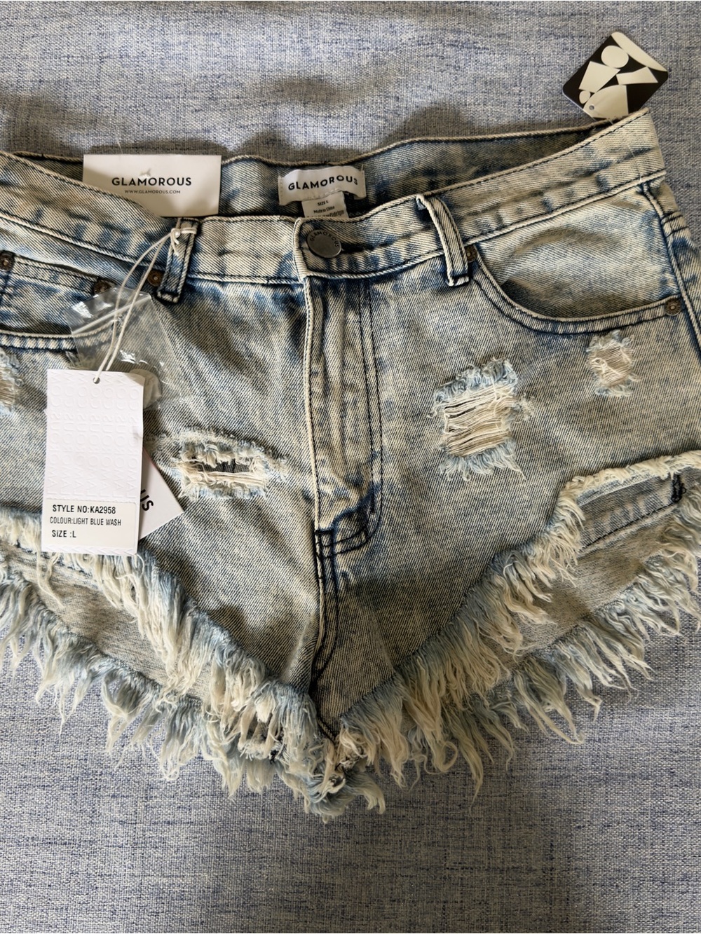 Glamorous Light Blue Distressed Denim Cutoff Shorts NWT